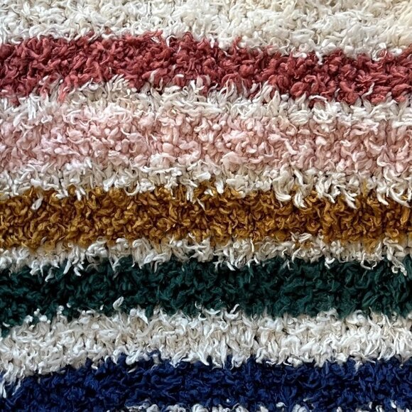 LOVE RICHE Varsity Striped Oversized Chunky Hooded Ballon Sleeve Cream Sweater - Picture 5 of 10